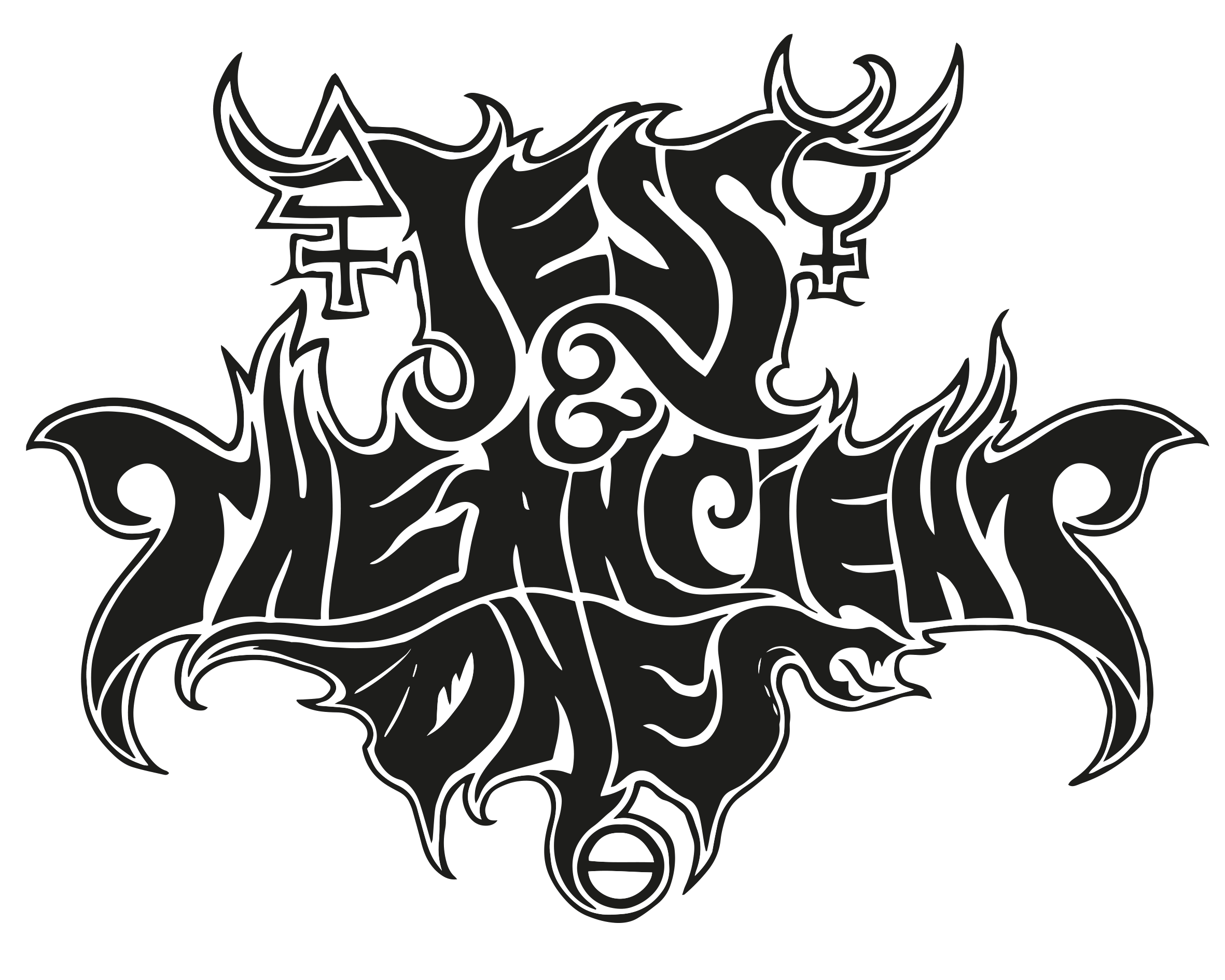 Jess and the Ancient Ones black and white logo text. Few occult symbols.